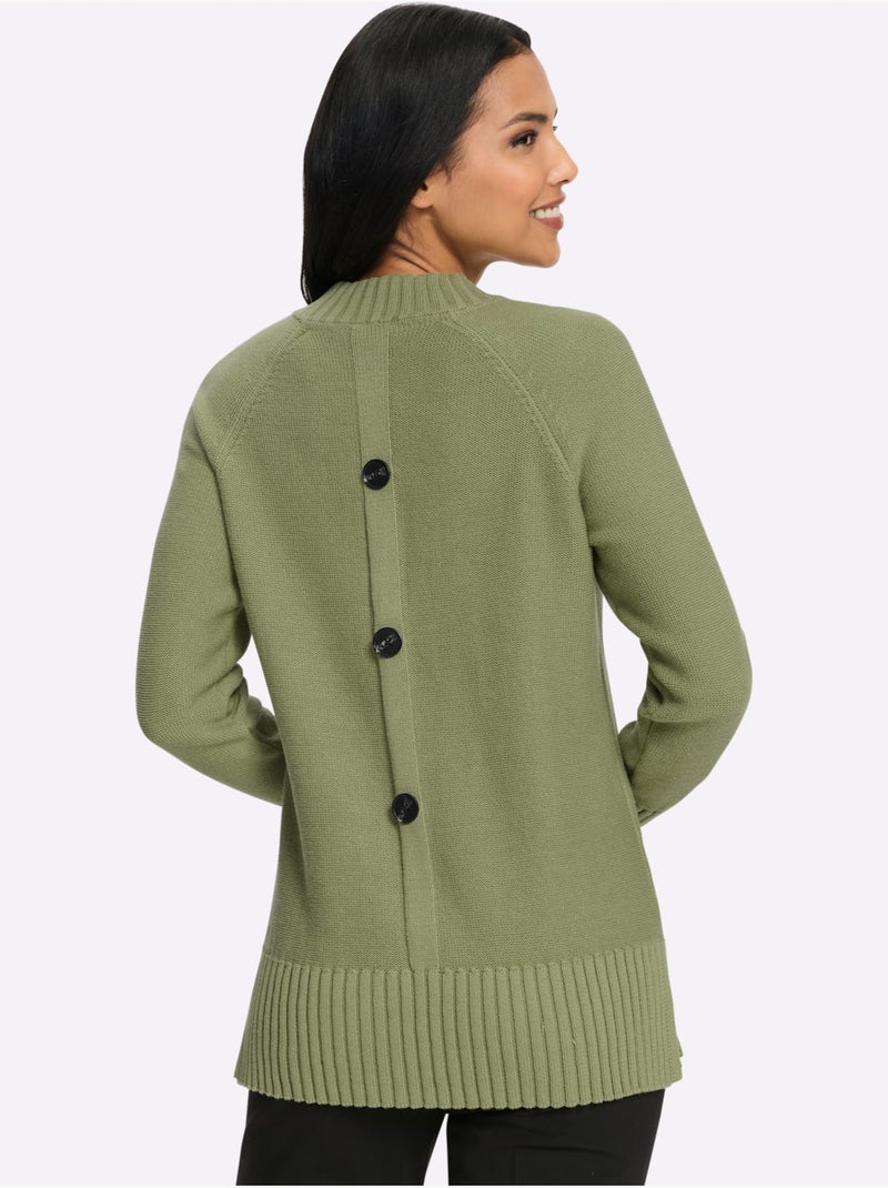 Pull à col montant boutons fantaisie au dos - taille standard - moda vilona Bleu Vert Gris - Kiabi