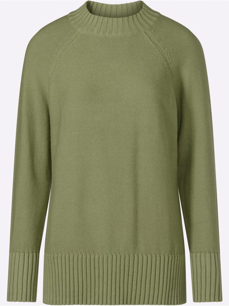 Pull à col montant boutons fantaisie au dos - taille standard - moda vilona Bleu Vert Gris - Kiabi