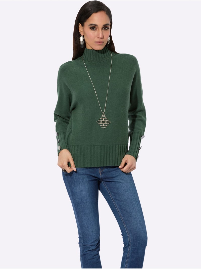 Pull à col montant brillance soyeuse et mate - taille standard - helline Beige/Vert - Kiabi