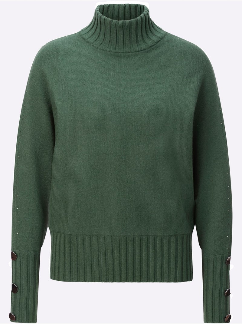 Pull à col montant brillance soyeuse et mate - taille standard - helline Beige/Vert - Kiabi