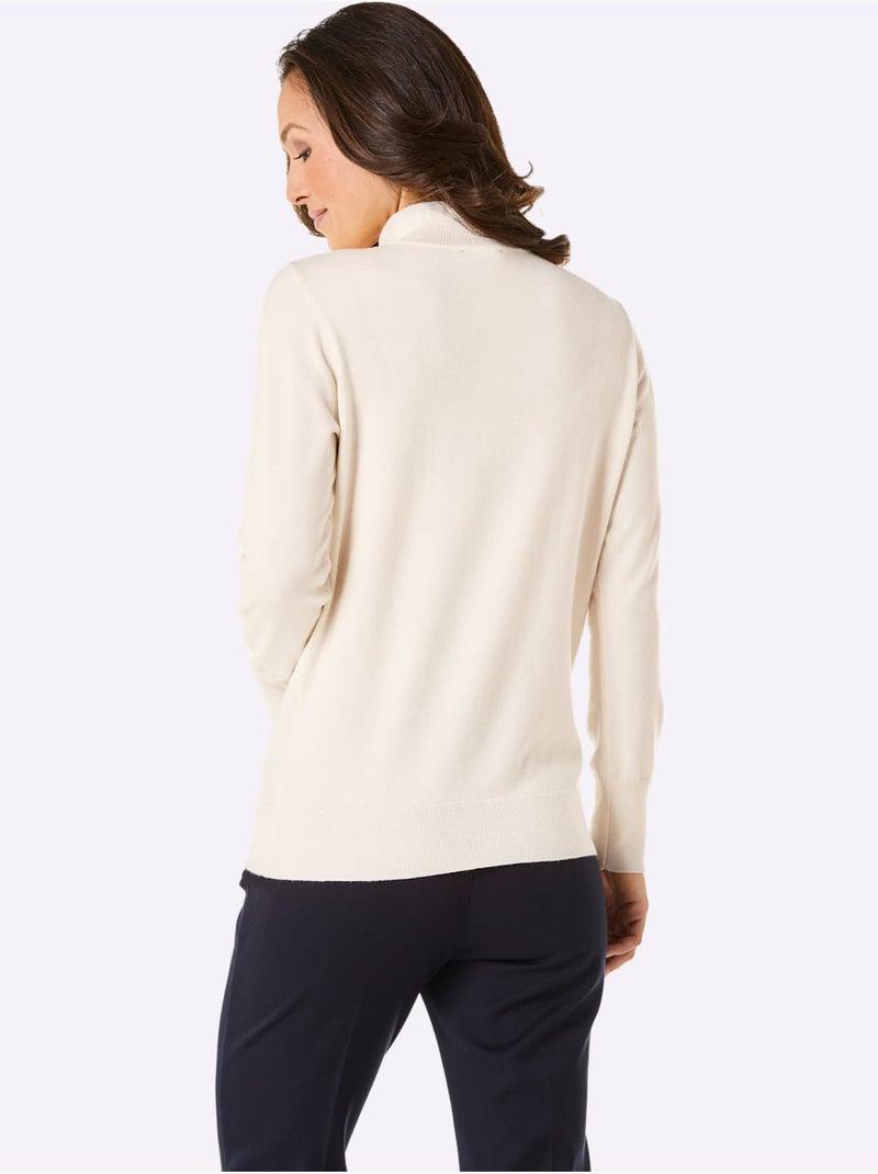 Pull à col montant brillance soyeuse et mate - taille standard - helline Ivoire - Kiabi
