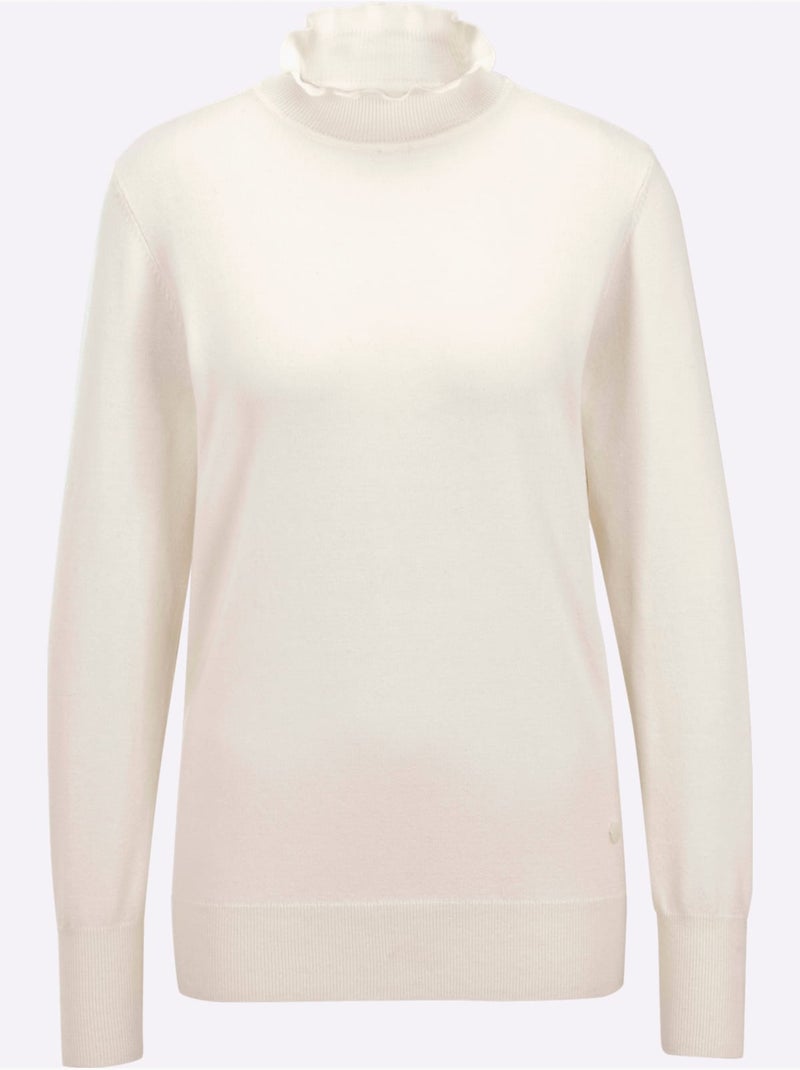 Pull à col montant brillance soyeuse et mate - taille standard - helline Ivoire - Kiabi