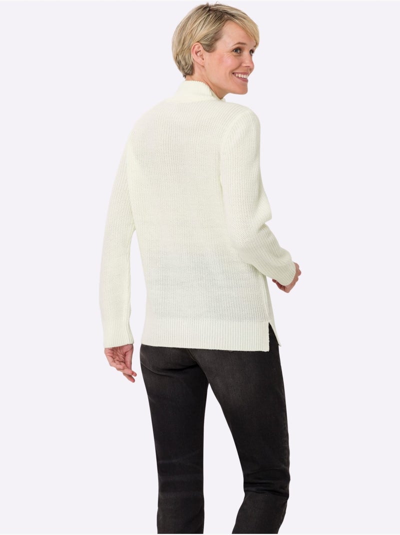 Pull à Col Montant Col Montant à Glissière - Taille Standard - Moda Vilona Ivoire - Kiabi