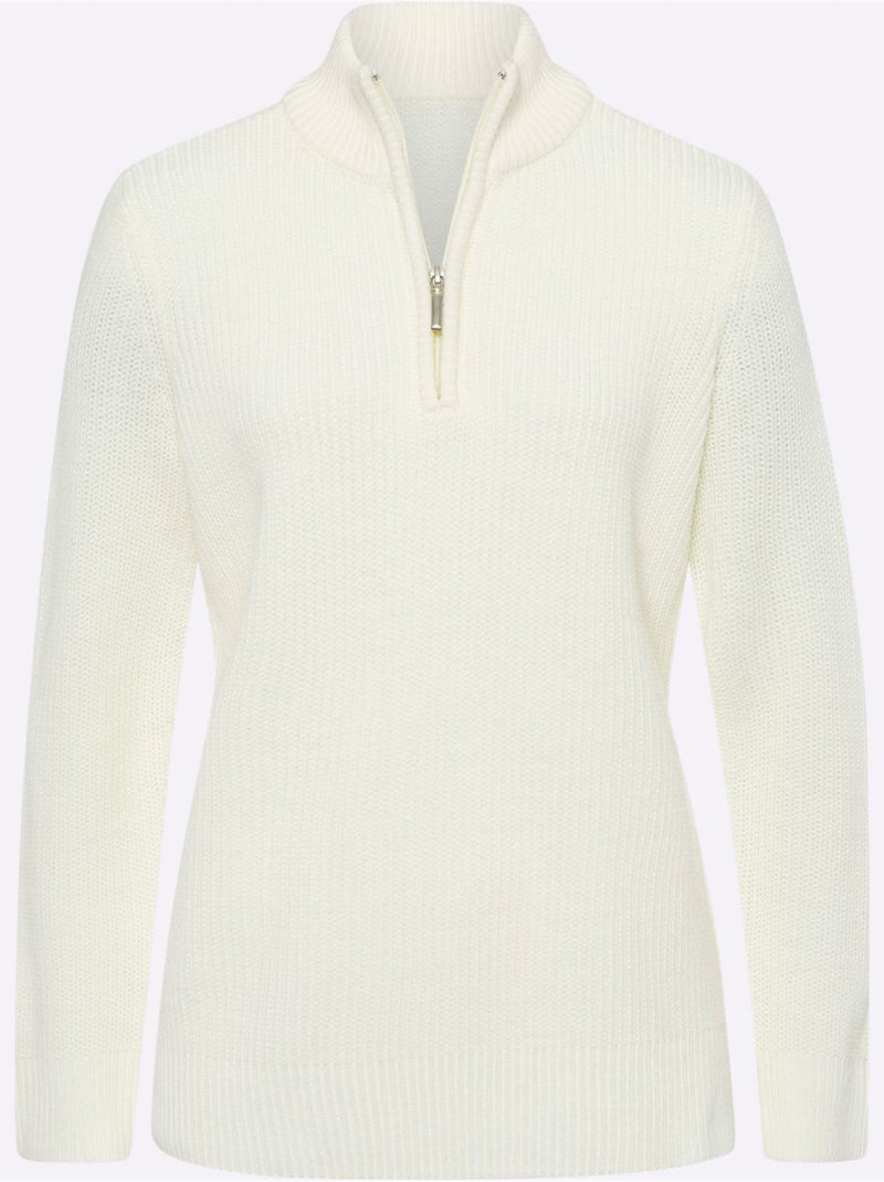 Pull à Col Montant Col Montant à Glissière - Taille Standard - Moda Vilona Ivoire - Kiabi