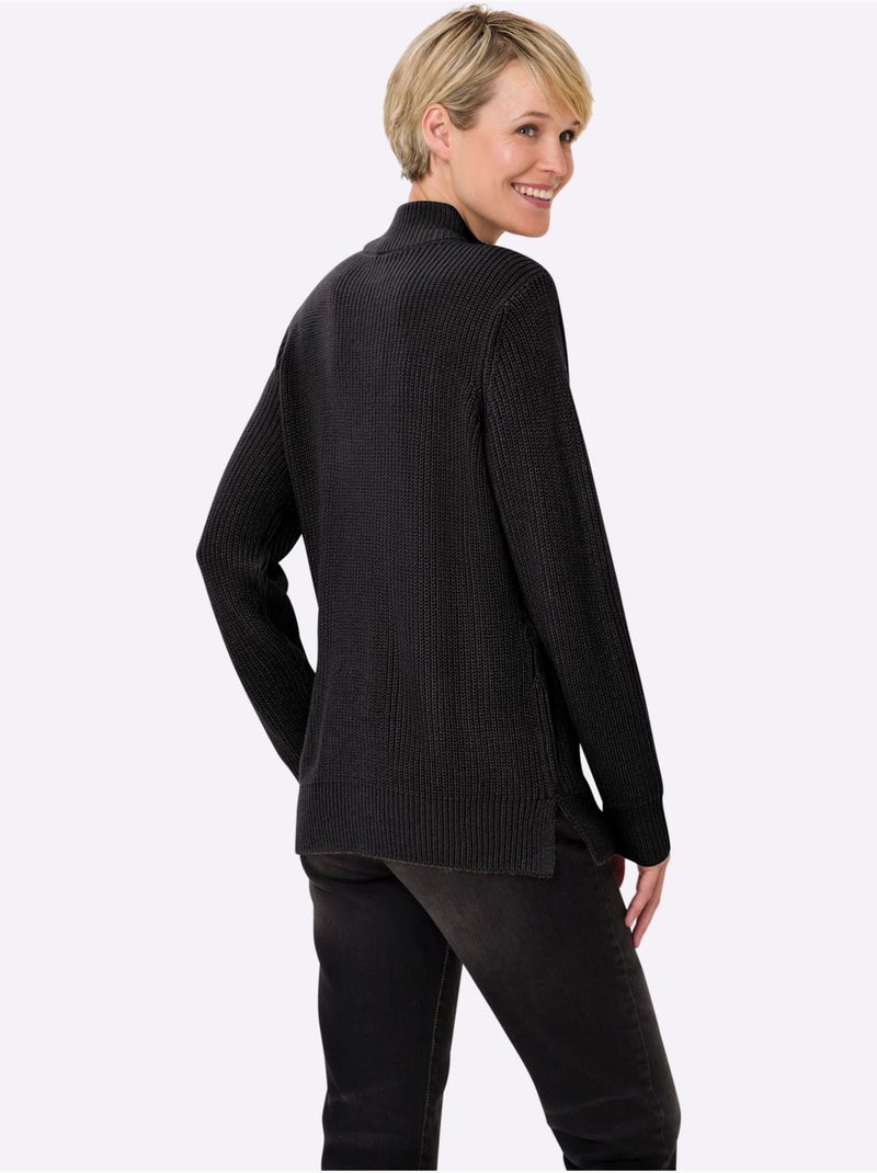 Pull à Col Montant Col Montant à Glissière - Taille Standard - Moda Vilona Noir - Kiabi