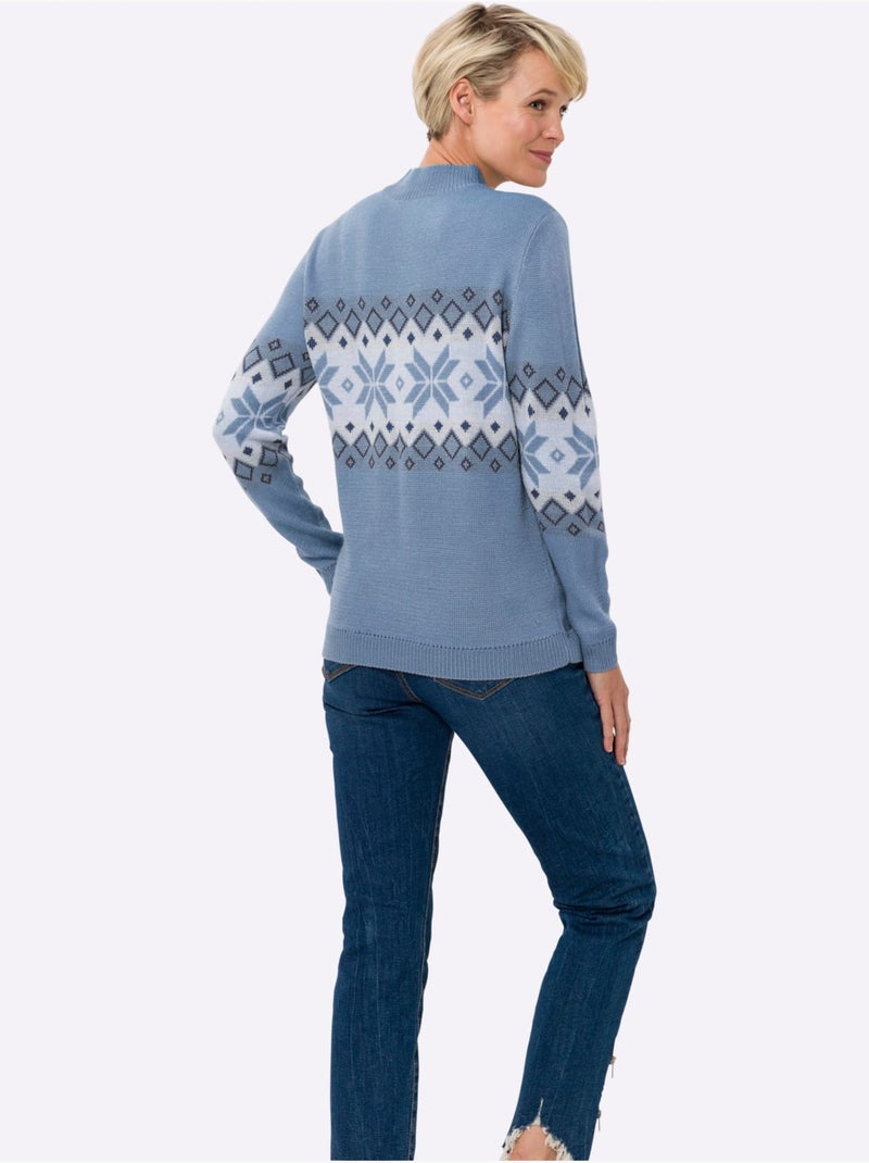 Pull à Col Montant Col Montant Chaud - Taille Standard - Moda Vilona Bleu Blanc - Kiabi