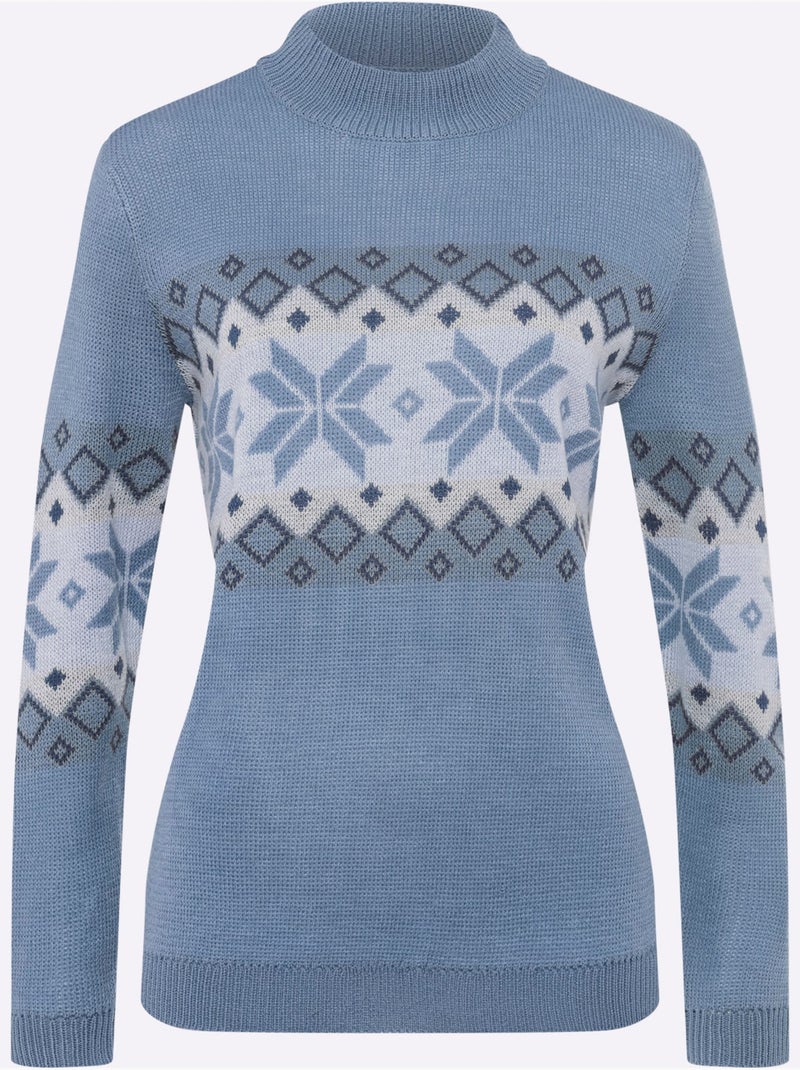 Pull à Col Montant Col Montant Chaud - Taille Standard - Moda Vilona Bleu Blanc - Kiabi