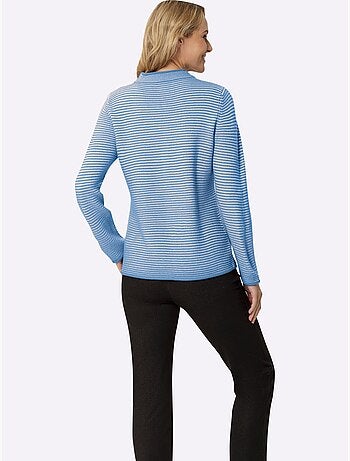 Pull col montant à rayures horizontales avec bordures roulées - taille standard - moda vilona