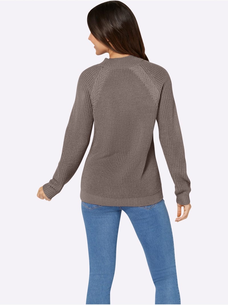 Pull à Col Montant Col Montant Chaud - Taille Standard - Moda Vilona Gris taupe - Kiabi