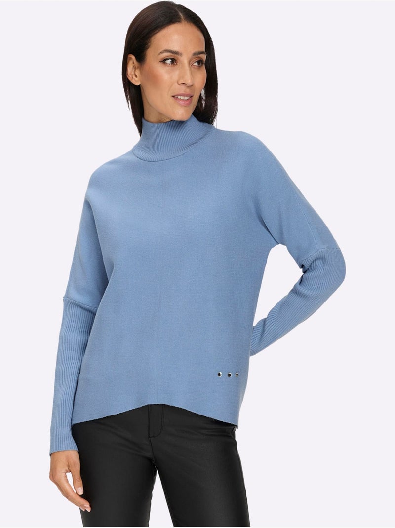 Pull à Col Montant Col Montant Côtelé - Taille Standard - Helline Bleu - Kiabi