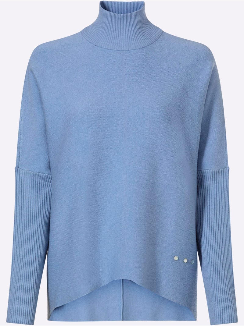 Pull à Col Montant Col Montant Côtelé - Taille Standard - Helline Bleu - Kiabi