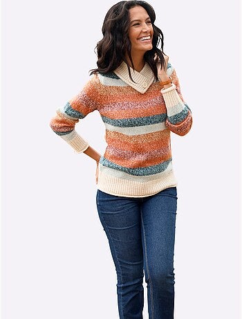 Pull à Col Montant Col V Chevauchant Avec Bouton Fantaisie - Taille Standard - Witt