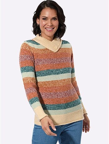 Pull à Col Montant Col V Chevauchant Avec Bouton Fantaisie - Taille Standard - Witt