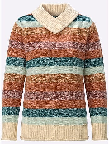 Pull à Col Montant Col V Chevauchant Avec Bouton Fantaisie - Taille Standard - Witt