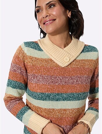Pull à Col Montant Col V Chevauchant Avec Bouton Fantaisie - Taille Standard - Witt