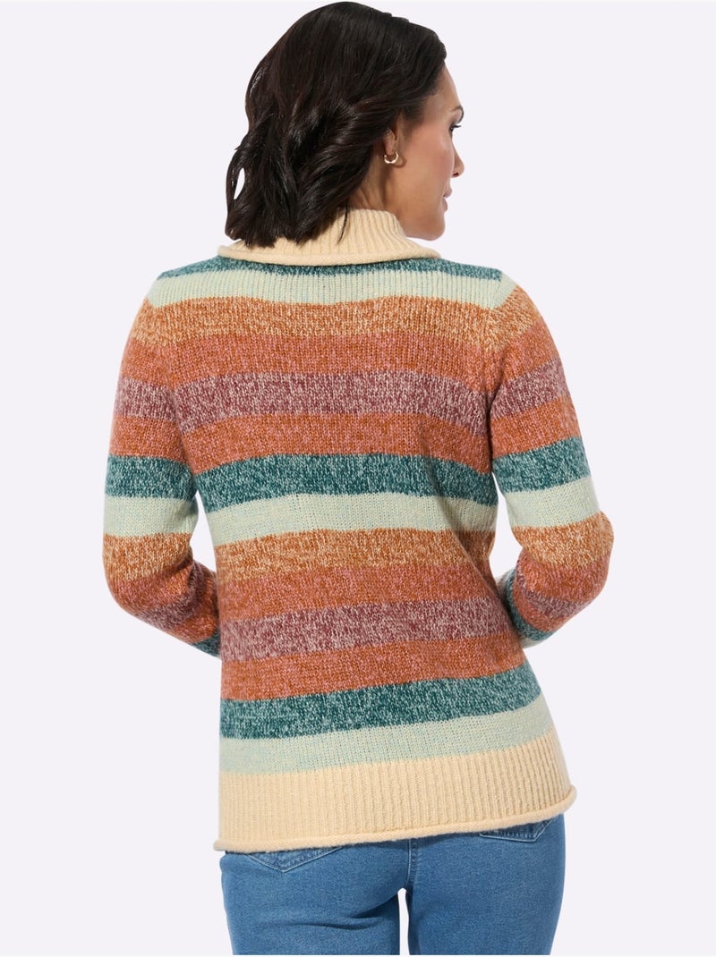 Pull à Col Montant Col V Chevauchant Avec Bouton Fantaisie - Taille Standard - Witt Menthe/Rose Clair - Kiabi