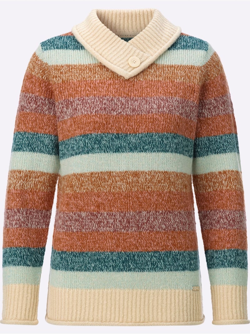 Pull à Col Montant Col V Chevauchant Avec Bouton Fantaisie - Taille Standard - Witt Menthe/Rose Clair - Kiabi