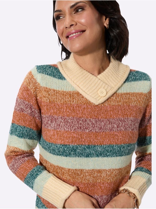Pull à Col Montant Col V Chevauchant Avec Bouton Fantaisie - Taille Standard - Witt - Kiabi
