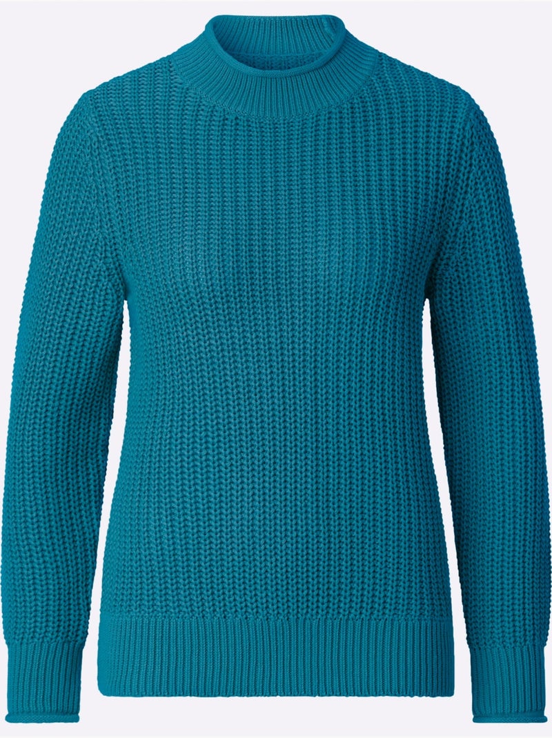 Pull à Col Montant Coton Issu De L'agriculture Biologique - Taille Standard - Witt Bleu pétrole - Kiabi