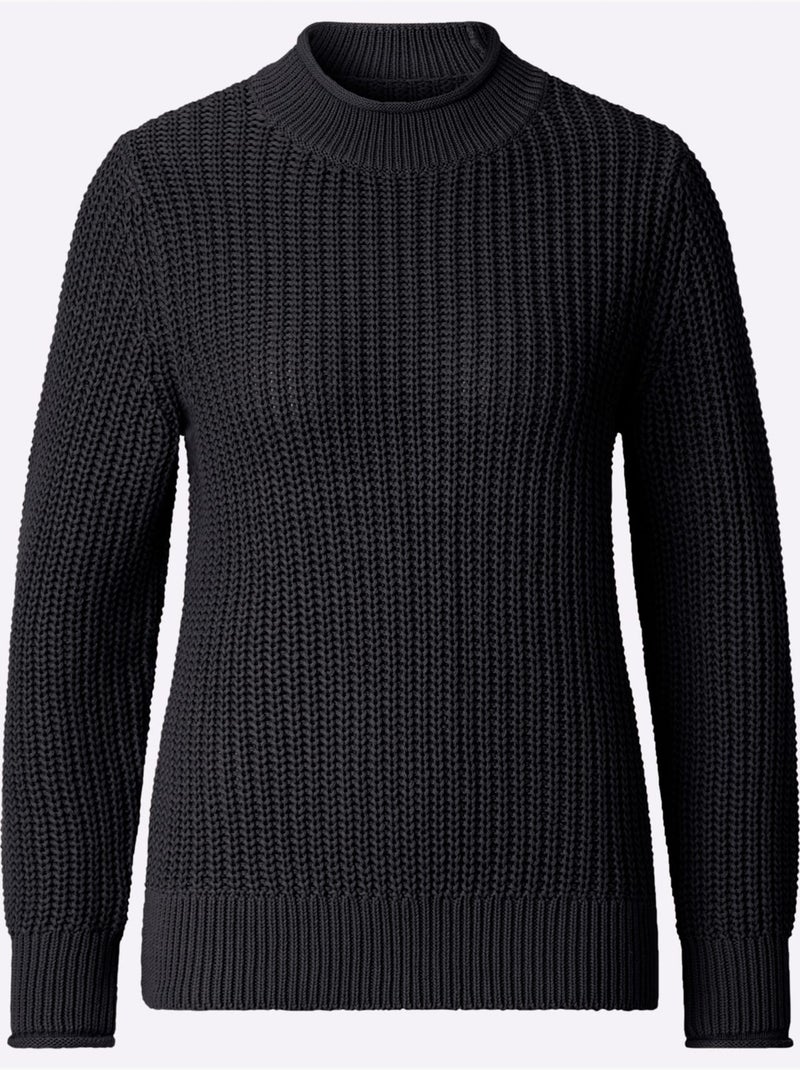 Pull à Col Montant Coton Issu De L'agriculture Biologique - Taille Standard - Witt Noir - Kiabi