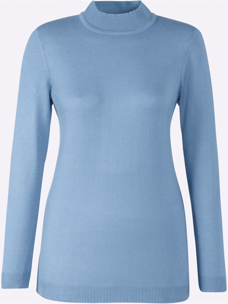 Pull à Col Montant Doux Comme Du Cachemire - Taille Standard - Moda Vilona Bleu - Kiabi