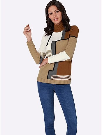 Pull à col montant en tricot avec motif graphique et bords-côtes - taille standard - moda vilona