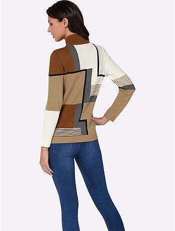Pull à col montant en tricot avec motif graphique et bords-côtes - taille standard - moda vilona