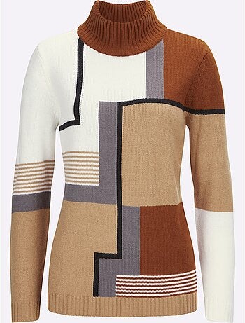 Pull à col montant en tricot avec motif graphique et bords-côtes - taille standard - moda vilona