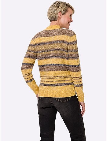 Pull à col montant en tricot avec rayures chinées et manches longues - Taille standard - Moda Vilona