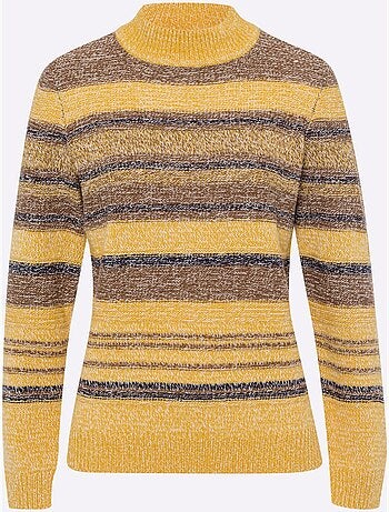 Pull à col montant en tricot avec rayures chinées et manches longues - Taille standard - Moda Vilona