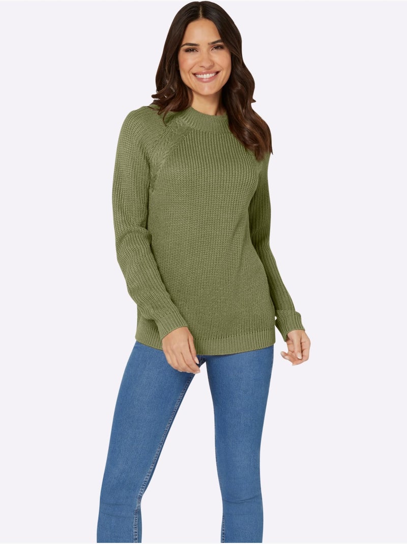 Pull à col montant en tricot côtelé avec motifs torsadés - Taille standard - Moda Vilona Bleu Vert Gris - Kiabi