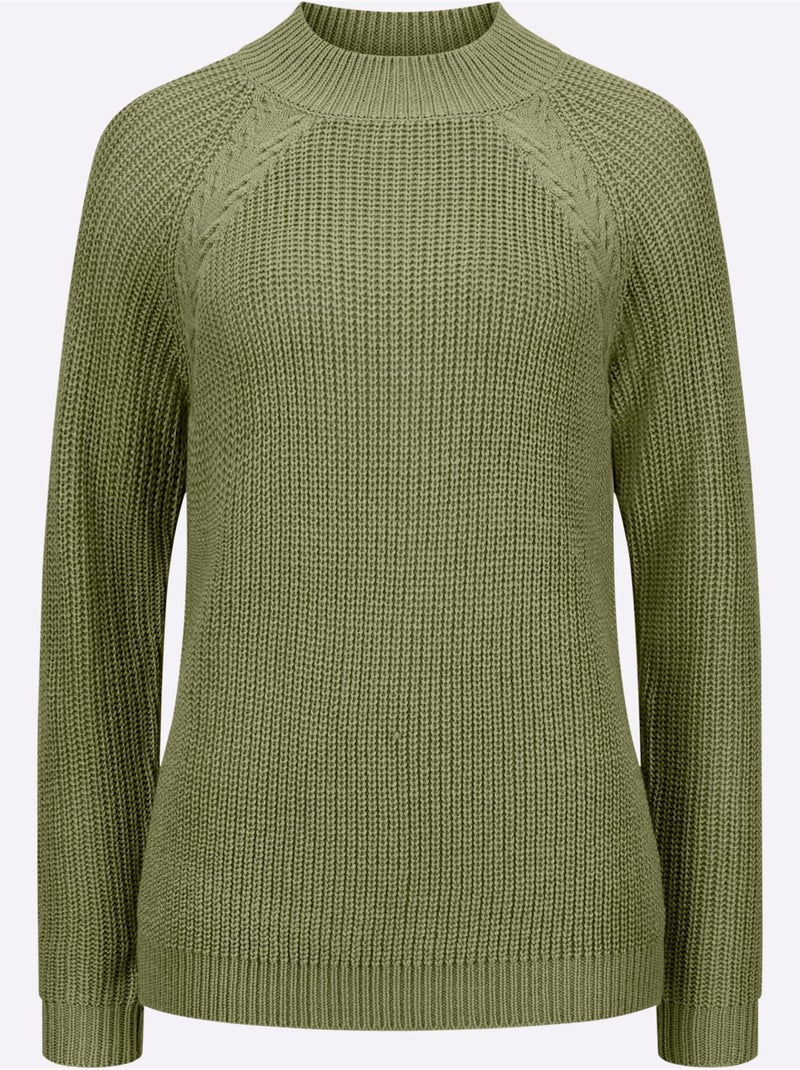 Pull à col montant en tricot côtelé avec motifs torsadés - Taille standard - Moda Vilona Bleu Vert Gris - Kiabi
