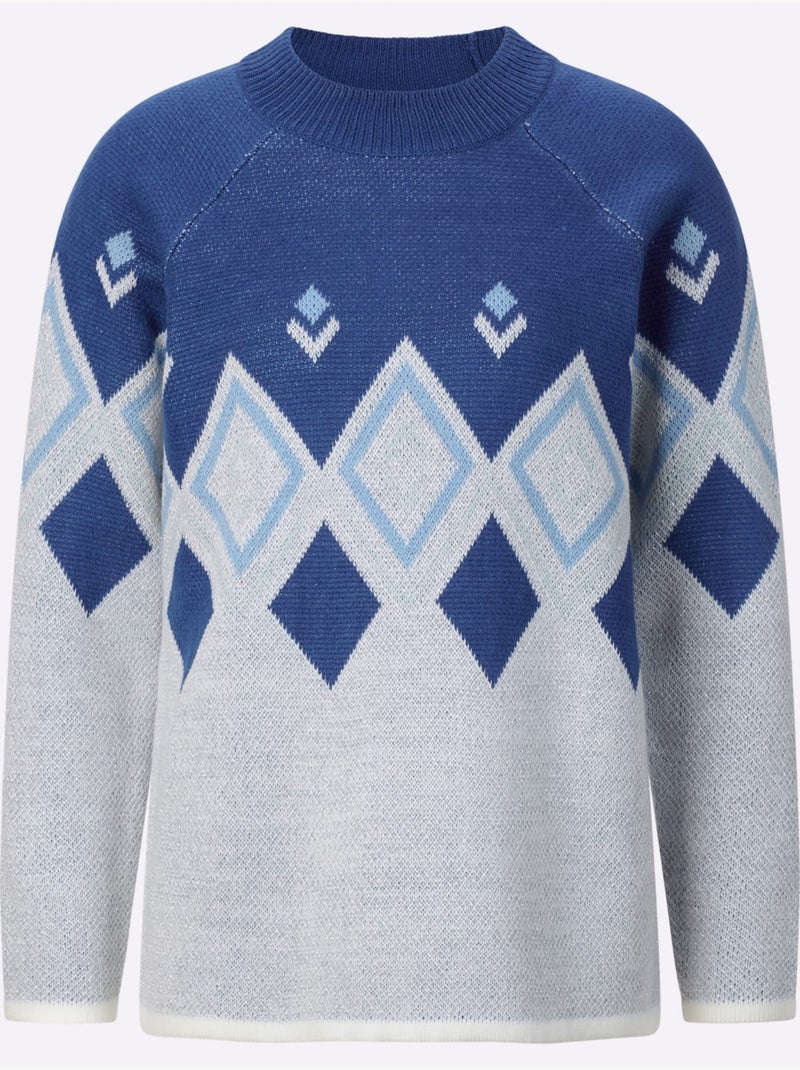 Pull à Col Montant Fil Argenté Brillant Couleur Argenté - Taille Standard - Moda Vilona Bleu Ecru - Kiabi