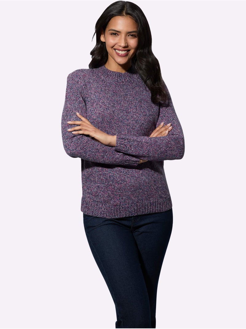Pull à Col Montant Fil Chiné Doux - Taille Standard - Moda Vilona Bleu marine - Kiabi