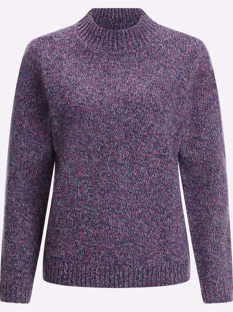Pull à Col Montant Fil Chiné Doux - Taille Standard - Moda Vilona Bleu marine - Kiabi