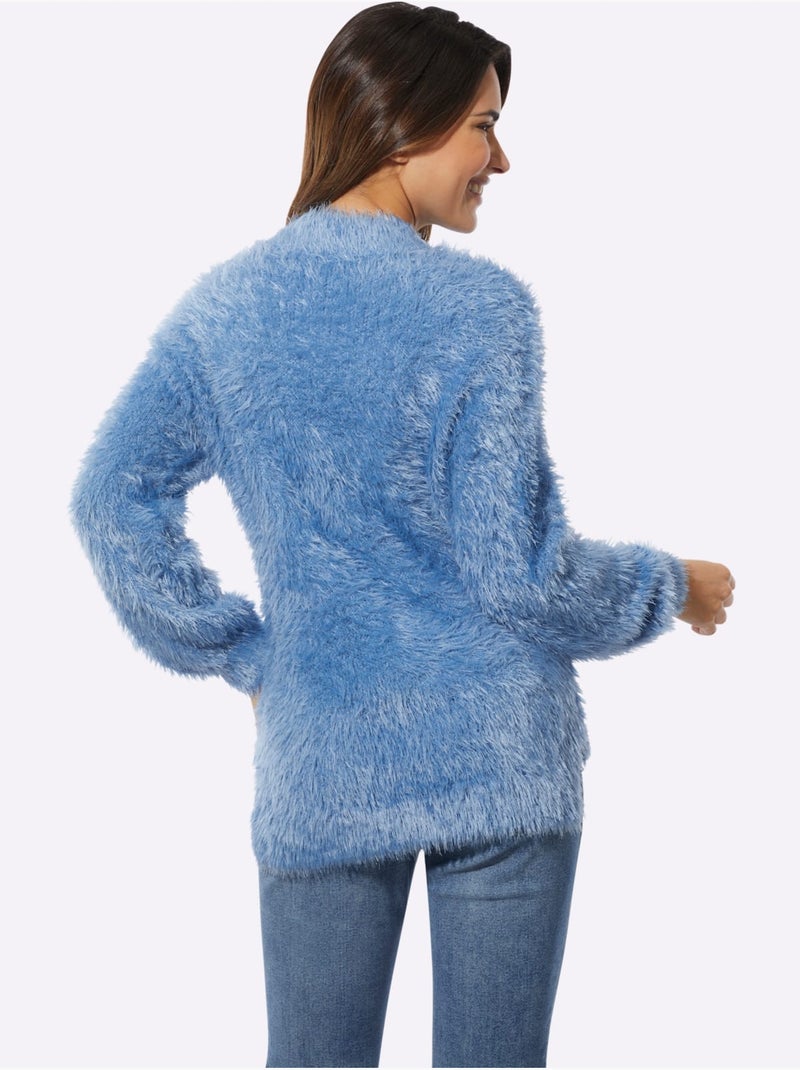 Pull à Col Montant Fil Moelleux à Poils Longs - Taille Standard - Moda Vilona Bleu - Kiabi
