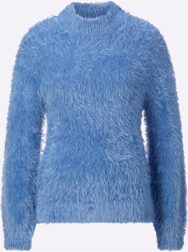 Pull à Col Montant Fil Moelleux à Poils Longs - Taille Standard - Moda Vilona Bleu - Kiabi