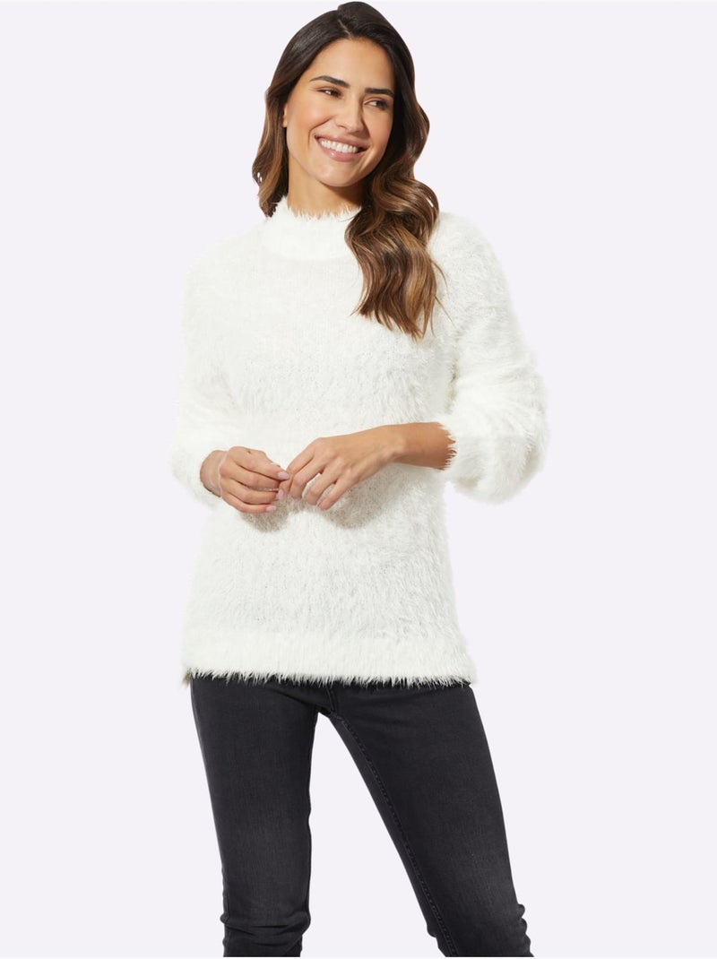 Pull à Col Montant Fil Moelleux à Poils Longs - Taille Standard - Moda Vilona Ecru - Kiabi