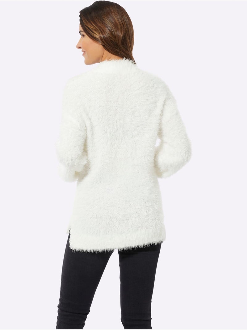 Pull à Col Montant Fil Moelleux à Poils Longs - Taille Standard - Moda Vilona Ecru - Kiabi