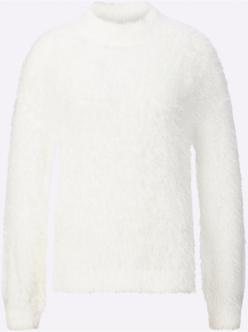 Pull à Col Montant Fil Moelleux à Poils Longs - Taille Standard - Moda Vilona Ecru - Kiabi