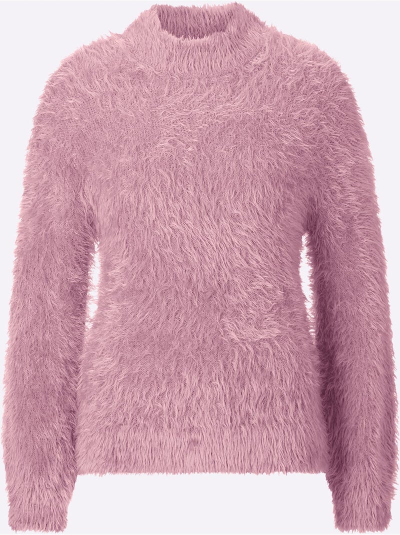 Pull à Col Montant Fil Moelleux à Poils Longs - Taille Standard - Moda Vilona Mauve - Kiabi