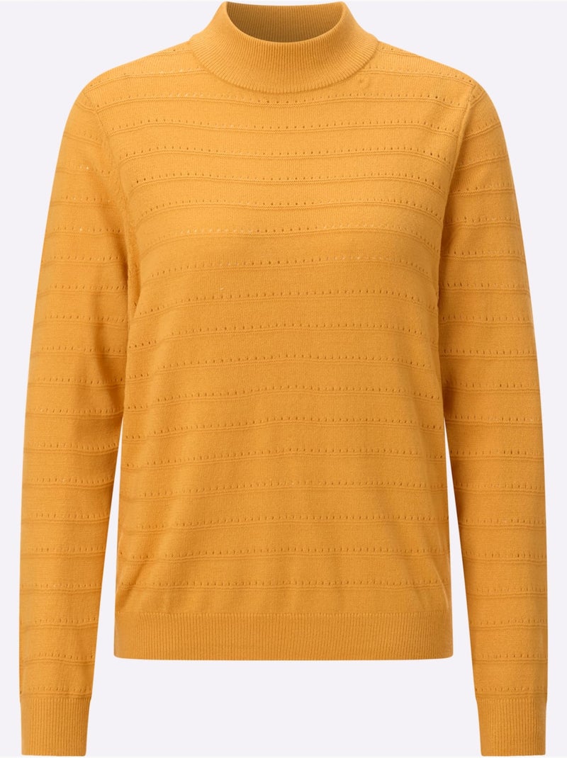 Pull à Col Montant Finitions Côtelées - Taille Standard - Witt Ocre - Kiabi