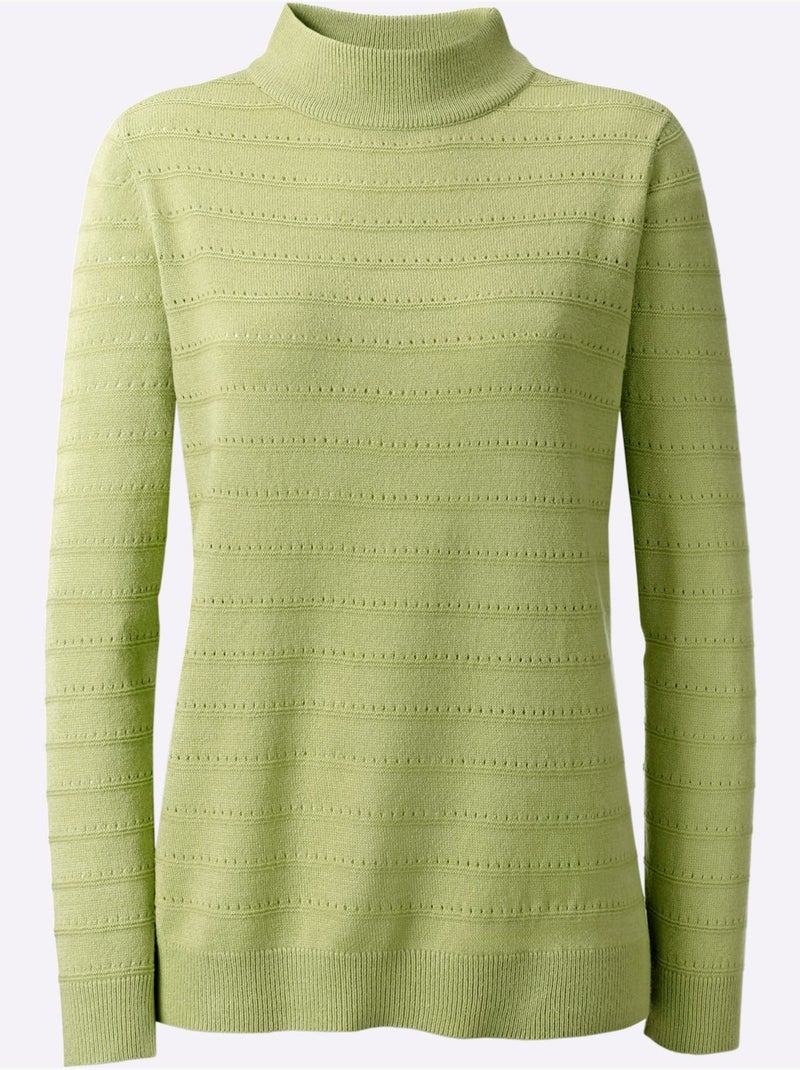 Pull à Col Montant Finitions Côtelées - Taille Standard - Witt Vert tilleul - Kiabi