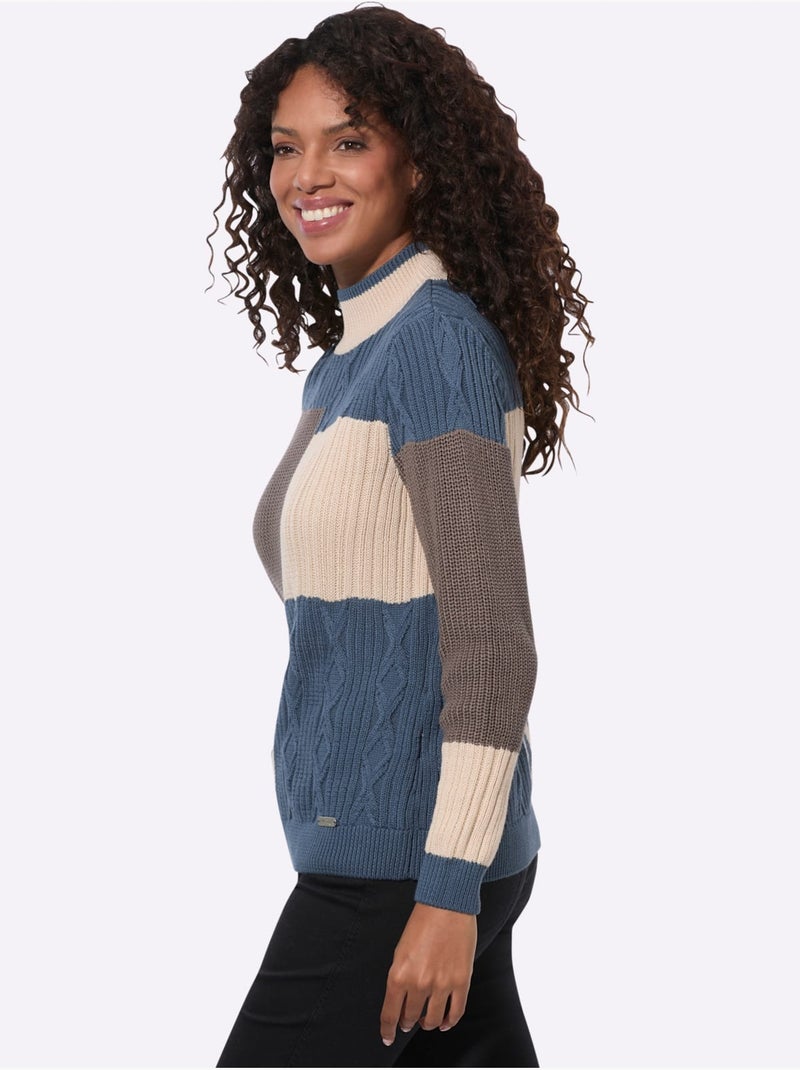 Pull à Col Montant Joli Aspect Patchwork - Taille Standard - Witt Bleu Marron - Kiabi