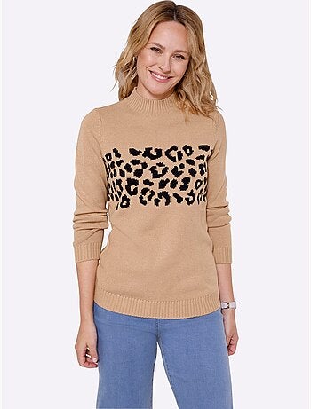 Pull à col montant joli jacquard à l'aspect animal - taille standard - moda vilona