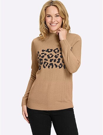 Pull à col montant joli jacquard à l'aspect animal - taille standard - moda vilona