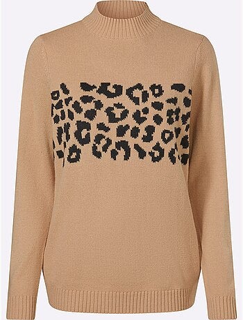 Pull à col montant joli jacquard à l'aspect animal - taille standard - moda vilona
