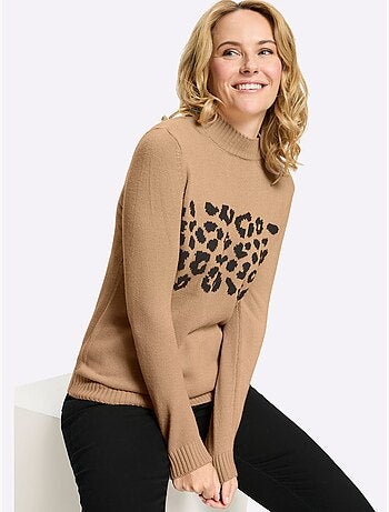 Pull à col montant joli jacquard à l'aspect animal - taille standard - moda vilona