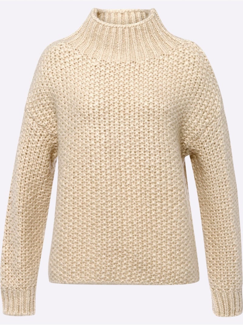 Pull à col montant jolie structure tricot - taille standard - helline Beige sable - Kiabi