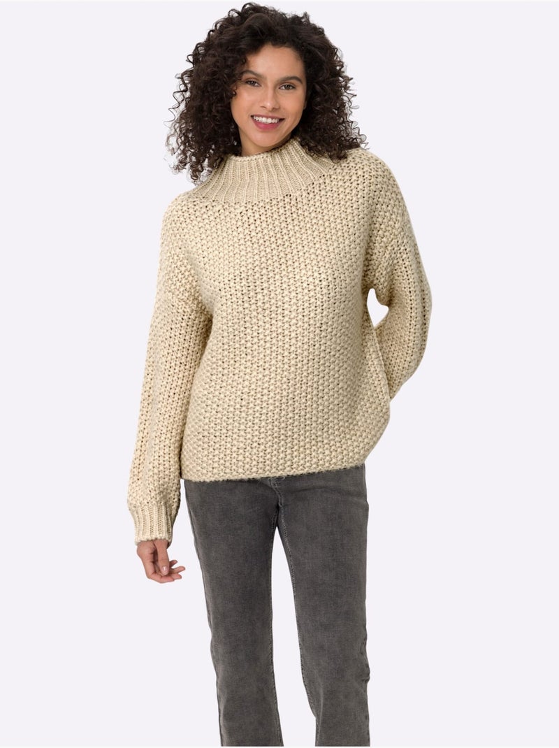 Pull à col montant jolie structure tricot - taille standard - helline Beige sable - Kiabi